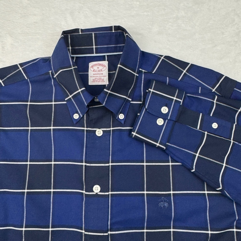 Brooks Brothers Madison Non-Iron Supima Cotton Shirt Blue Windowpane Mens M